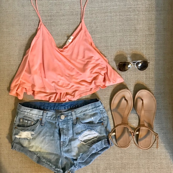 Anthropologie Flowy Peach Crop - Picture 1 of 3